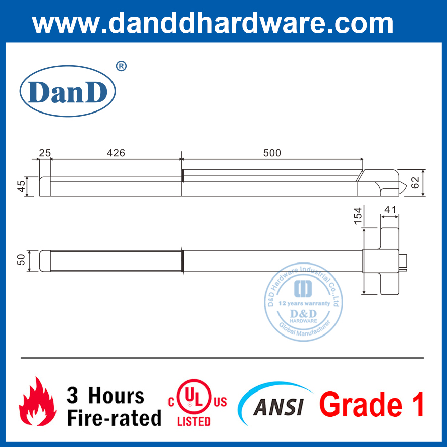 ANSI Grad 1 ul Steel Firefroof Panic Door Push Bar-DDPD003