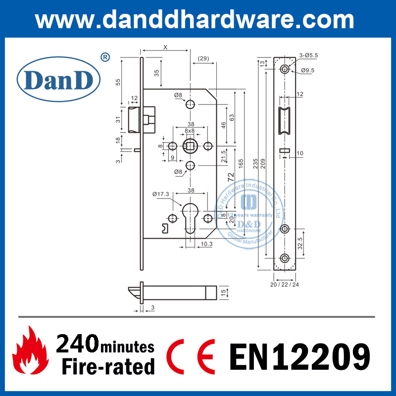 CE markierte Euro SS304 Fire Nennte Nacht Latch Lock-DDML014